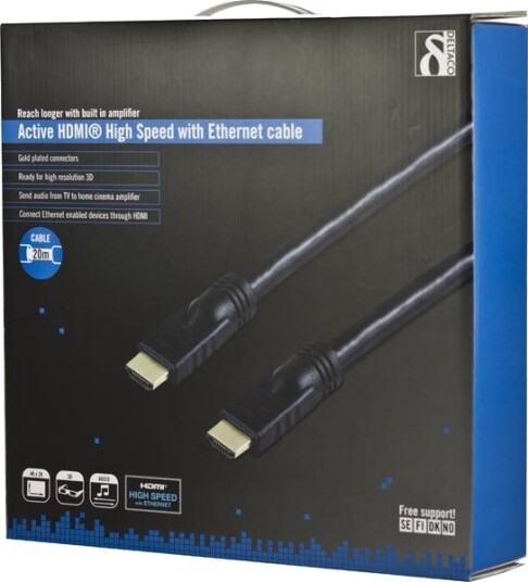 Deltaco 20m HDMI-kabel High Speed med Ethernet - Svart Deltaco 20m HDMI-kabel High Speed med Ethernet - Svart