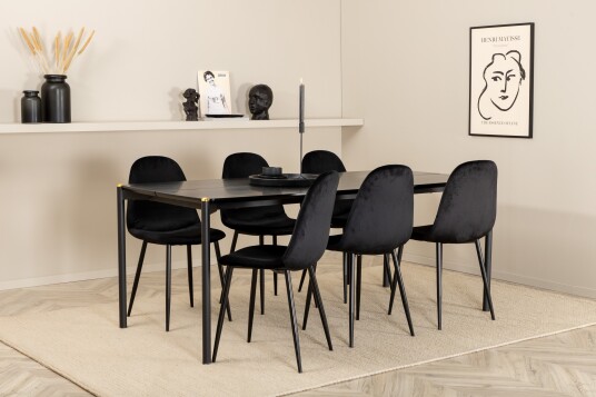 Venture Home Pelle Spisegruppe 190 cm Rektangulær med 6 Polar stoler Sort
