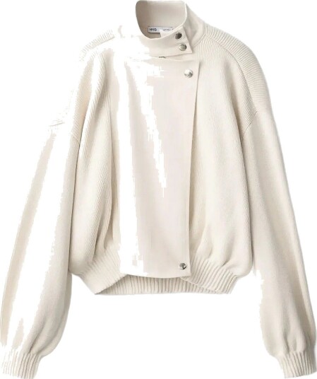 Mango Knitted Bomber Jacket LIGHT BEIGE S