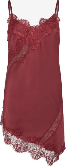 Topshop Tsdrea Sl Lace Asymmetric Tunic Top Wvn   BURGUNDY   42