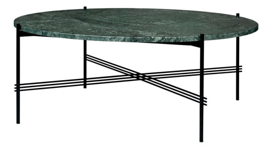 Gubi TS Round sidebord green guatemala marble, Ø 105 cm, sort stativ