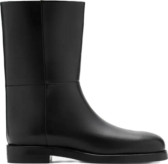 Mango Rounded Toe Leather Ankle Boots - BLACK - 38