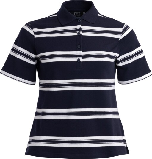 Bogeys & Birdies W Cotton Mix Classic Button Stripe Blå Hvit Golf pologenser dame Dk Navy/White X-Large