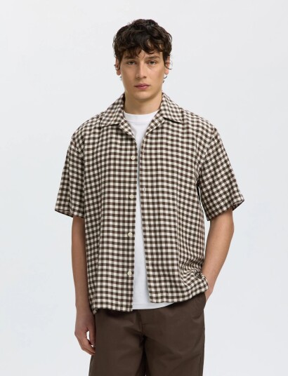 Selected Slhrlxfinley Check Ss Shirt Brown S Selected Slhrlxfinley Check Ss Shirt Brown S