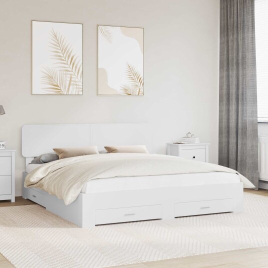Sengestamme med hodegjerde Hvit 180 x 200 cm Konstruert tre Sengestamme med hodegjerde Hvit 180 x 200 cm Konstruert tre