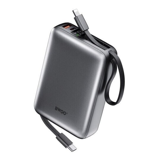 BWOO P73 Powerbank 22,5 W 20000 mAh med innebygd USB C og Lightning BWOO P73 Powerbank 22,5 W 20000 mAh med innebygd USB C og Lightning