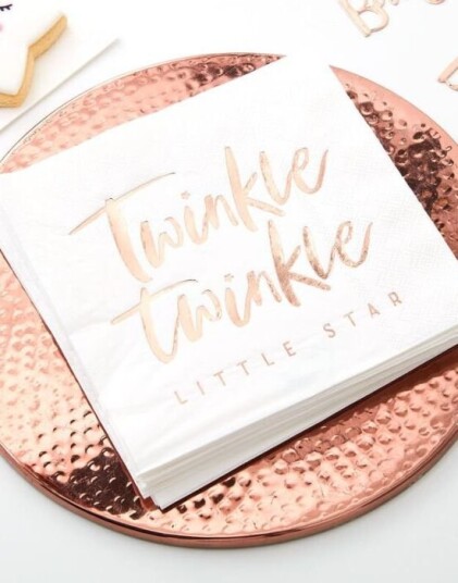 16 stk Servietter med Rose Gullfarget Tekst 33x33 cm Twinkle Twinkle