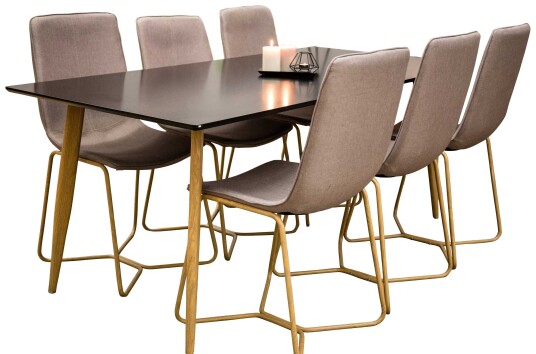 Venture Design Polar & X chair spisegruppe Svart/grå 6 st stoler & bord 180 x 90 cm