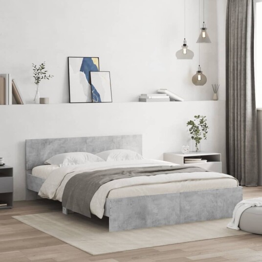 vidaXL Sengeramme med hodegavl betonggrå 140x190 cm 8721012247178