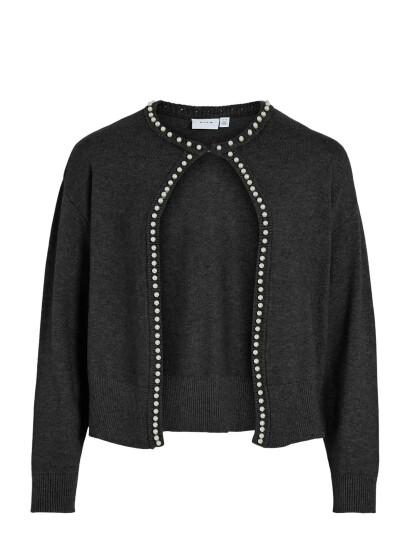 Vila Vizafina L/S O-Neck Pearl Knit Cardi/1 - Black - XS Vila Vizafina L/S O-Neck Pearl Knit Cardi/1 - Black - XS