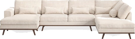 Copenhagen 5 seters Høyrevendt U formet Large Sofa med Divan og Sjeselong i Chenille   Beige