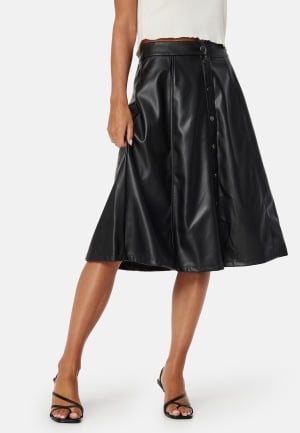 VILA Brown HW Coated Skirt Black 40