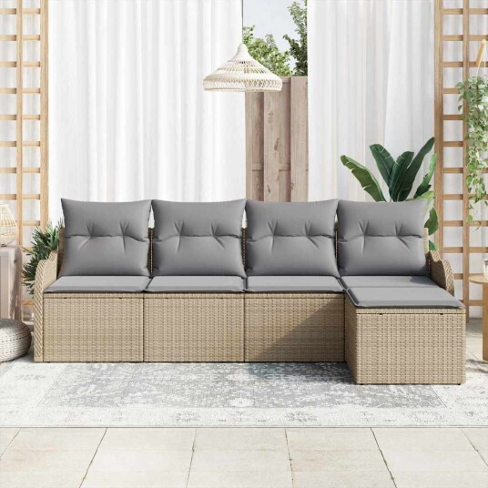 vidaXL Hagesofa Set med pute med lagring 5 pcs Beige Poly rattan
