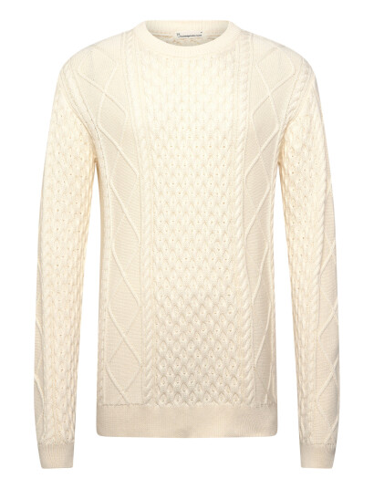 Knowledge Cotton Apparel Organic Cotton Cable Knit - Regener - Cream - XL Knowledge Cotton Apparel Organic Cotton Cable Knit - Regener - Cream - XL