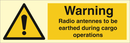 Jo Safety Warning Radio antennas to be earthed during cargo operation Etterlysende Vinyl HI150 100 x 300 mm