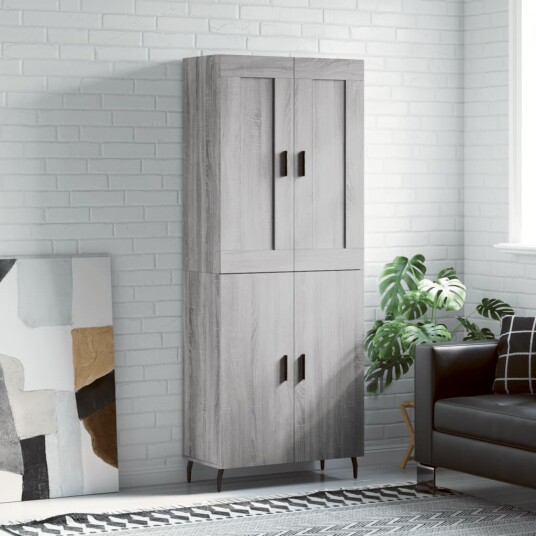 Highboard grå sonoma 69,5x34x180 cm konstruert tre