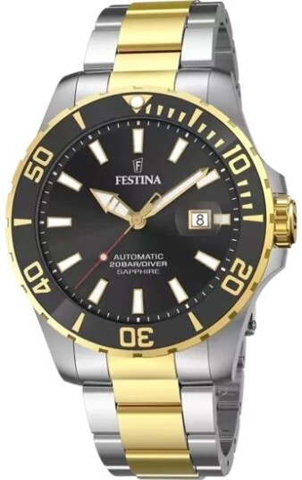 Festina Herreklokke F20532 2 Diver Sort/Gulltonet stål Ø44 mm Festina Herreklokke F20532 2 Diver Sort/Gulltonet stål Ø44 mm