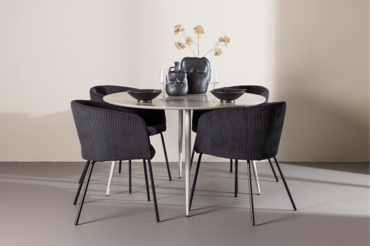 Venture Home Plaza Spisegruppe 120 cm Rund med 4 Berit stoler Beige/Sort