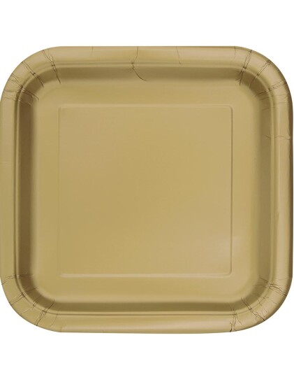 Unique 14 stk Firkantede Gullfargede Papptallerkener 22 cm 33243