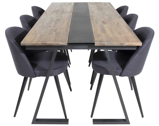 Venture Design Jakarta & Velvet spisegruppe Natur/svart 6 st stoler & bord 200 x 90 cm