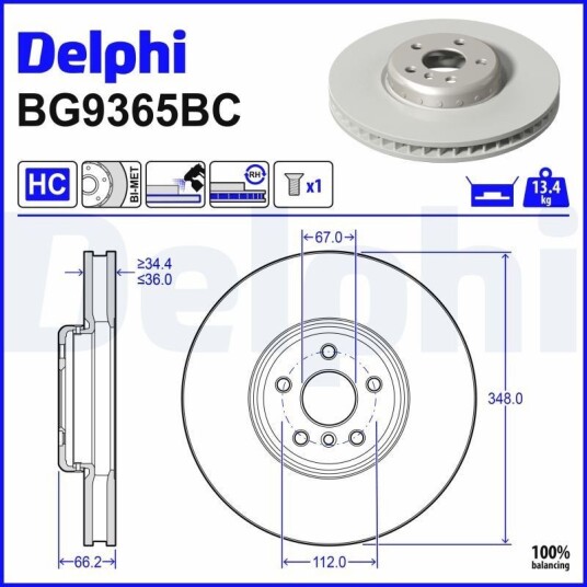 Bremseskive DELPHI BG9365BC