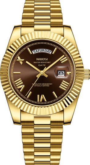 Nibosi Day Date Roman Gold Brown