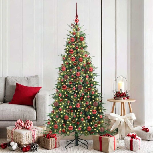 Kunstig sammensatt juletre med 300 LED grønn 180 cm PE og PVC