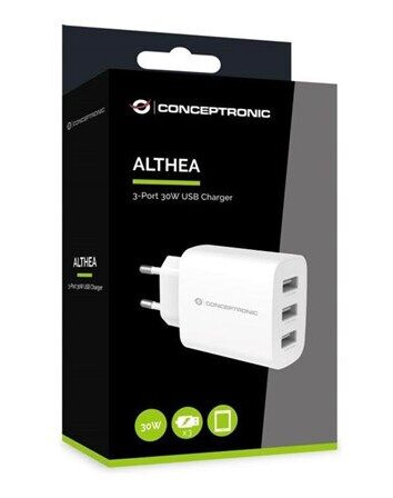 Conceptronic 30W USB Strømadapter med 3 Utganger Hvit Conceptronic 30W USB Strømadapter med 3 Utganger Hvit