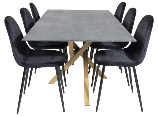 Venture Design Piazza & Polar spisegruppe Grå/svart 6 st stoler & bord 180 x 90 cm