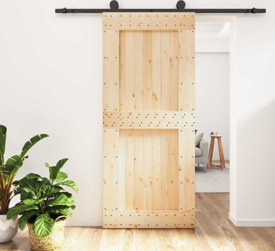 vidaXL Skyvedør Naturlig og svart 90 x 210 cm Massiv Furu Tre vidaXL Skyvedør Naturlig og svart 90 x 210 cm Massiv Furu Tre