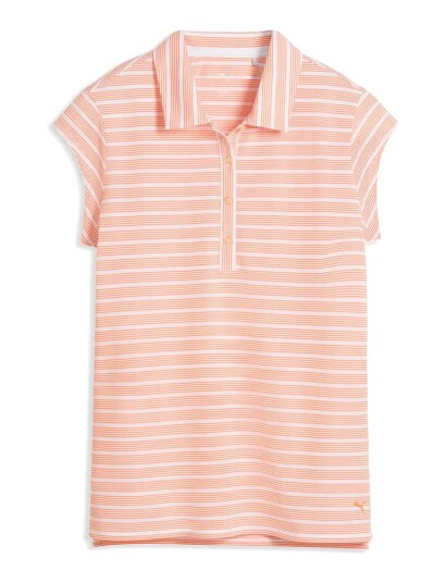 PUMA Golf W Pique Yd Stripe Cap Sleeve Coral XS PUMA Golf W Pique Yd Stripe Cap Sleeve Coral XS