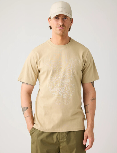 Knowledge Cotton Apparel Front Print T Shirt   Beige   XL