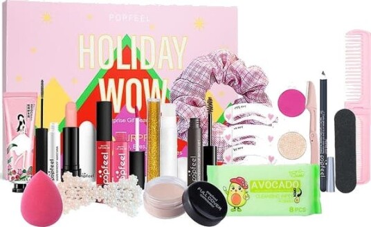 Julebord Nedtellingskalender Adventskalender Sminkegavesett Inkluderer Lipgloss Rouge Øyenbryn Jenter Blindboksgaver