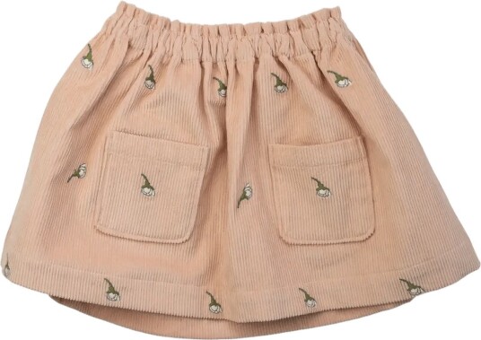 LouieLouie Claire Skirt Courdroy WHITE FLOWERS ROSE EMB 80