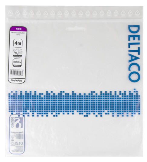 DELTACO DisplayPort DP1.4 Flex cable 4M black DELTACO DisplayPort DP1.4 Flex cable 4M black