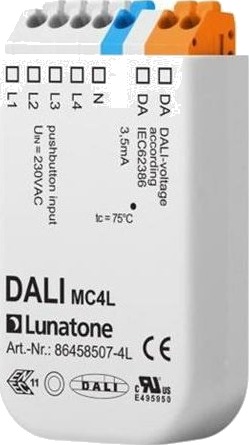 Dali Input Modul Med 4 Indgange Som Forbindes Til 230V Afbrydere Med Fjederretur. Modulet Placeres I Dåsen Bag Trykket.