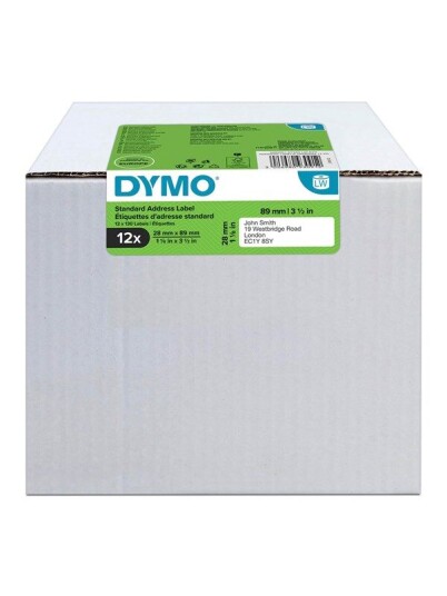 DYMO LW adresseetiketter, 28mm x 89mm, 12 ruller med 130 stk. (1560 stk. i alt), selvklebende, original