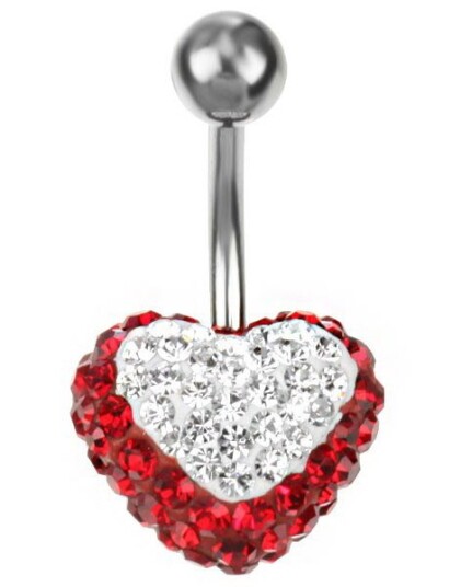 Kamar Piercing Celebrity Heart Navlepiercing Rød/Hvit