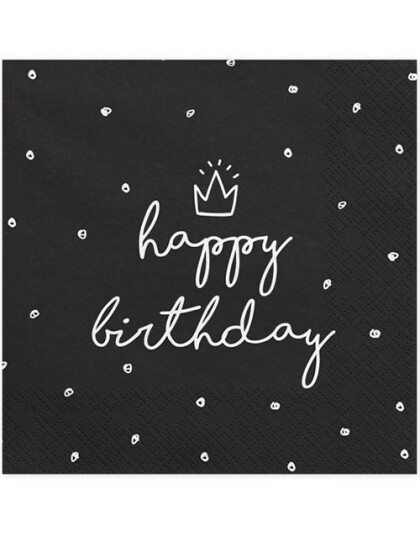 20 stk Svarte Happy Birthday Servietter 33x33 cm 20 stk Svarte Happy Birthday Servietter 33x33 cm