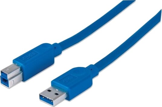 Manhattan 322430, 2 M, Usb A, Usb B, Usb 3.2 Gen 1 (3.1 Gen 1), Hankjønn/Hankjønn, Blå