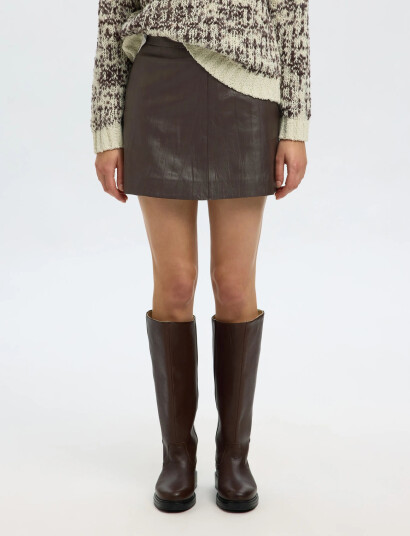 Selected Slfkamma Crinckle Leather Skirt Hw Khaki green 42 Selected Slfkamma Crinckle Leather Skirt Hw Khaki green 42