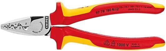 Knipex VDE Krympetang 180 mm for Kabelendehylser (0,25-16 mm²)