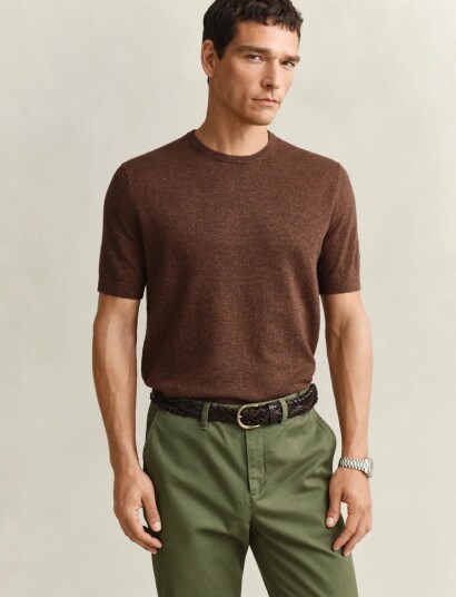 GANT Slub Cotton Linen Ss C Neck Brown XXXL