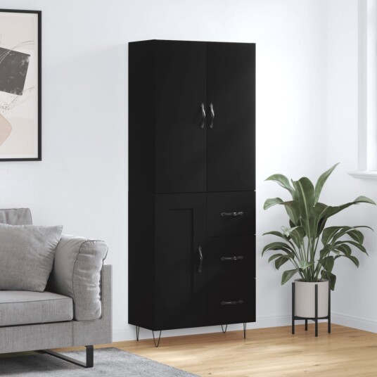 vidaXL Highboard svart 69,5x34x180 cm konstruert tre 8720845475284