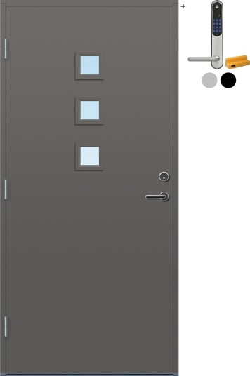 Ytterdør Bygg1 Alta med Yale Entrus BxH: 100x210 cm, Høyre, NCS S-6500-N, Grå, Yale Sølv Ytterdør Bygg1 Alta med Yale Entrus BxH: 100x210 cm, Høyre, NCS S-6500-N, Grå, Yale Sølv