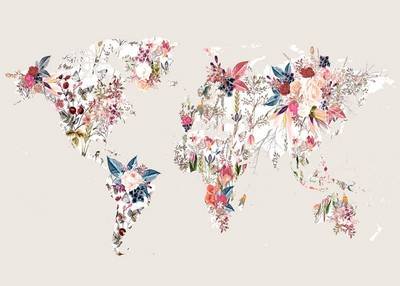 Malerifabrikken Poster Worldmap flowers light 1682693-01-118