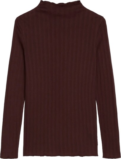 Marc O"Polo T Shirt Lsl Turtleneck Ruffles   ESPRESSO BROWN   XL