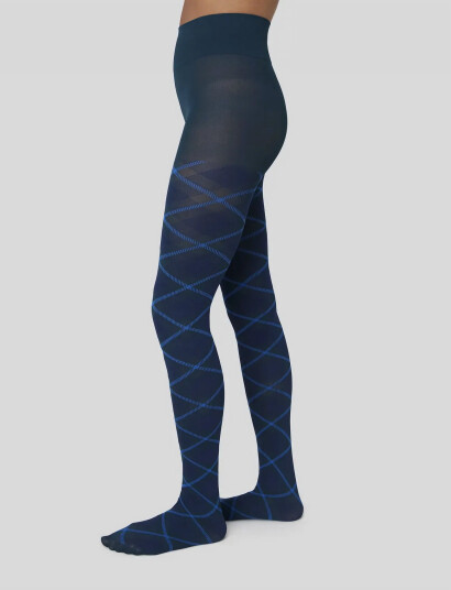 Swedish Stockings Franka Check Tights   Navy   XL