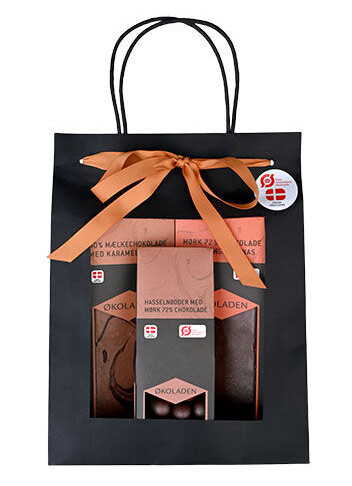 Økoladen Gourmet Gavepose Orange Ø m. 2 chokoladeplader samt dragée mandler - 240 g