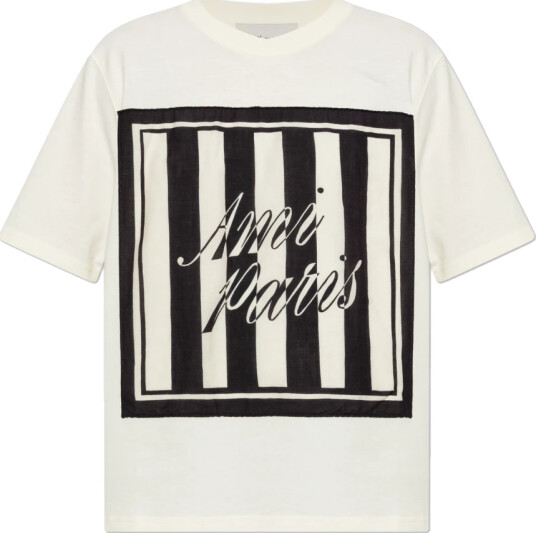 AMI Boxy Fit Printed T Shirt Creme